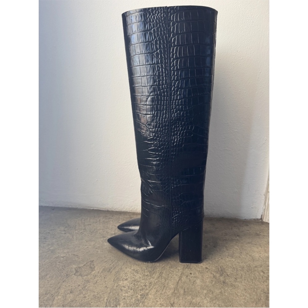 Paris Texas Black Croc-Embossed Heeled Boots - Picture 3 of 9